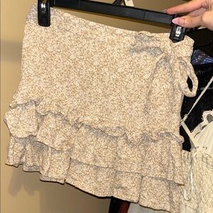 Forever 21 Tan Floral Ruffle Mini Skirt